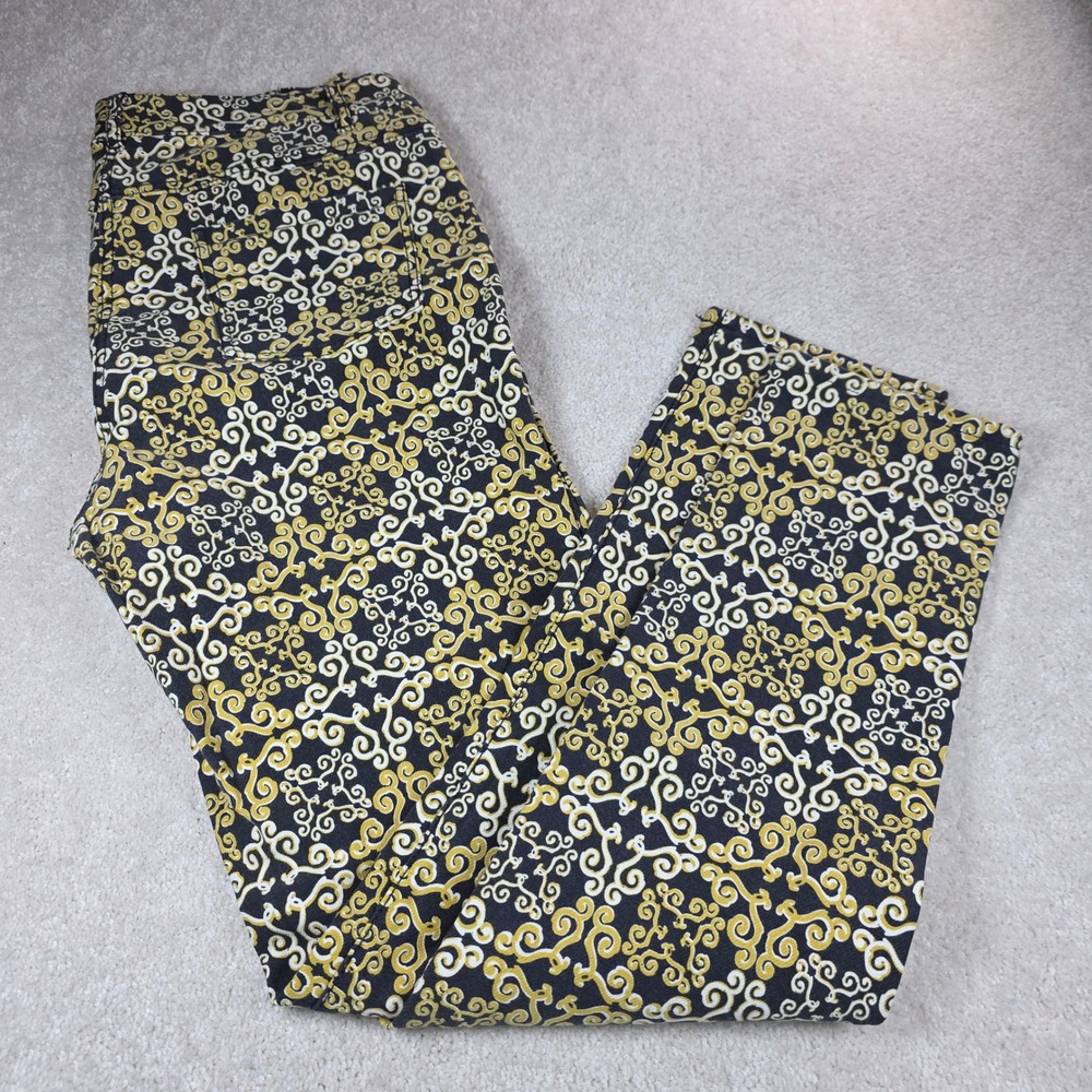 J.McLaughlin Pants Women 10 Black Gold Scroll Damask Baroque Straight Leg Cotton